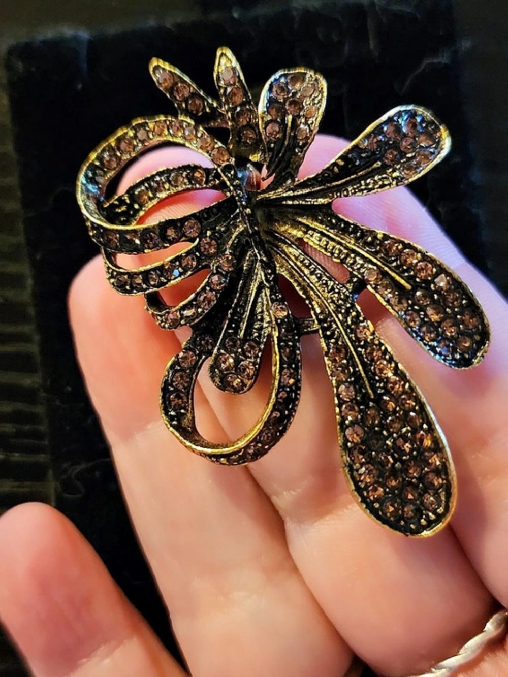 Crystal Floral Brooch in Gold & Brown